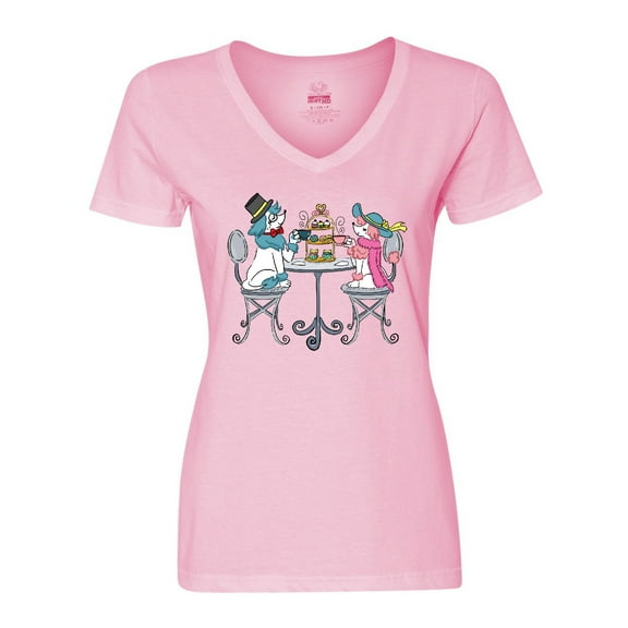 Inktastic Colorful French Poodles With Tea Women's V-Neck T-Shirt