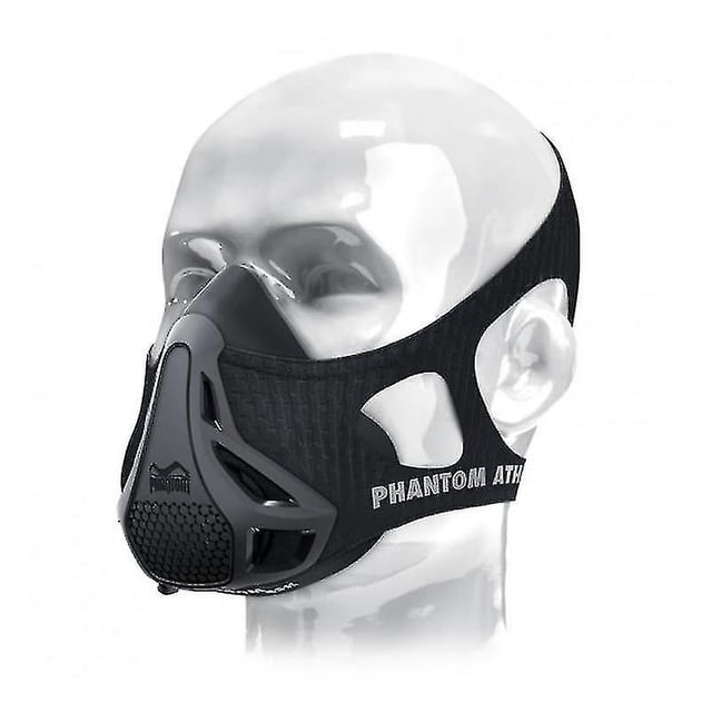 máscara de entrenamiento de altitud entrenador de fuerza respiratoria y respiración cardiovascular 24 niveles de privación de oxígeno, 8 filtros de carbón reemplazables Sport Elevati — vista frontal centrada de la máscara negra de neopreno con correa posterior ajustable y silueta anatómica que cubre nariz y boca; borde texturizado y panel frontal con abertura regulable para seleccionar niveles de resistencia según la ficha. Diseñada para simular entrenamiento en altura y mejorar la resistencia; a menudo usada también para ejercicios de respiración y entrenamientos de resistencia durante viajes.