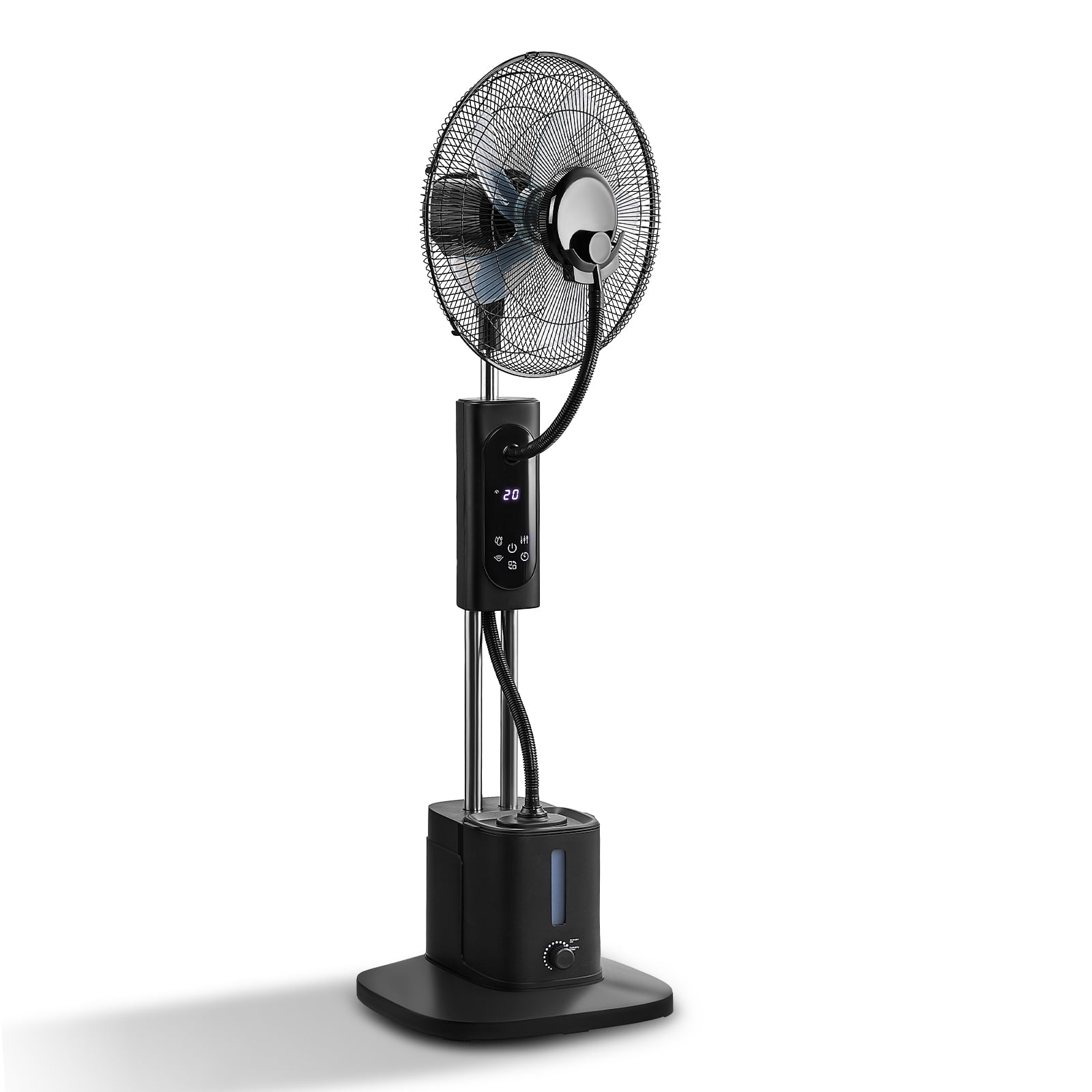 Misting Fan, 110V 70W, 16 Inch Household Standing Mist Fan, 2.5L Detachable Water Tank, LED Display, PP Material & Aluminum Motor, Black, Ventilation & Humidification, Touch & Remote Control