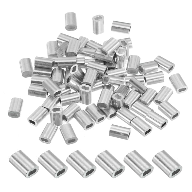Unique Bargains 3/64' Aluminum Crimping Loop Sleeves, for Wire Rope Sleeves, Silver Tone 70 Pcs