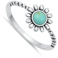 thumbnail image 4 of CHOOSE YOUR COLOR Flower Simulated Turquoise Ring .925 Sterling Silver Band Blue CZ Female Size 10, 4 of 4