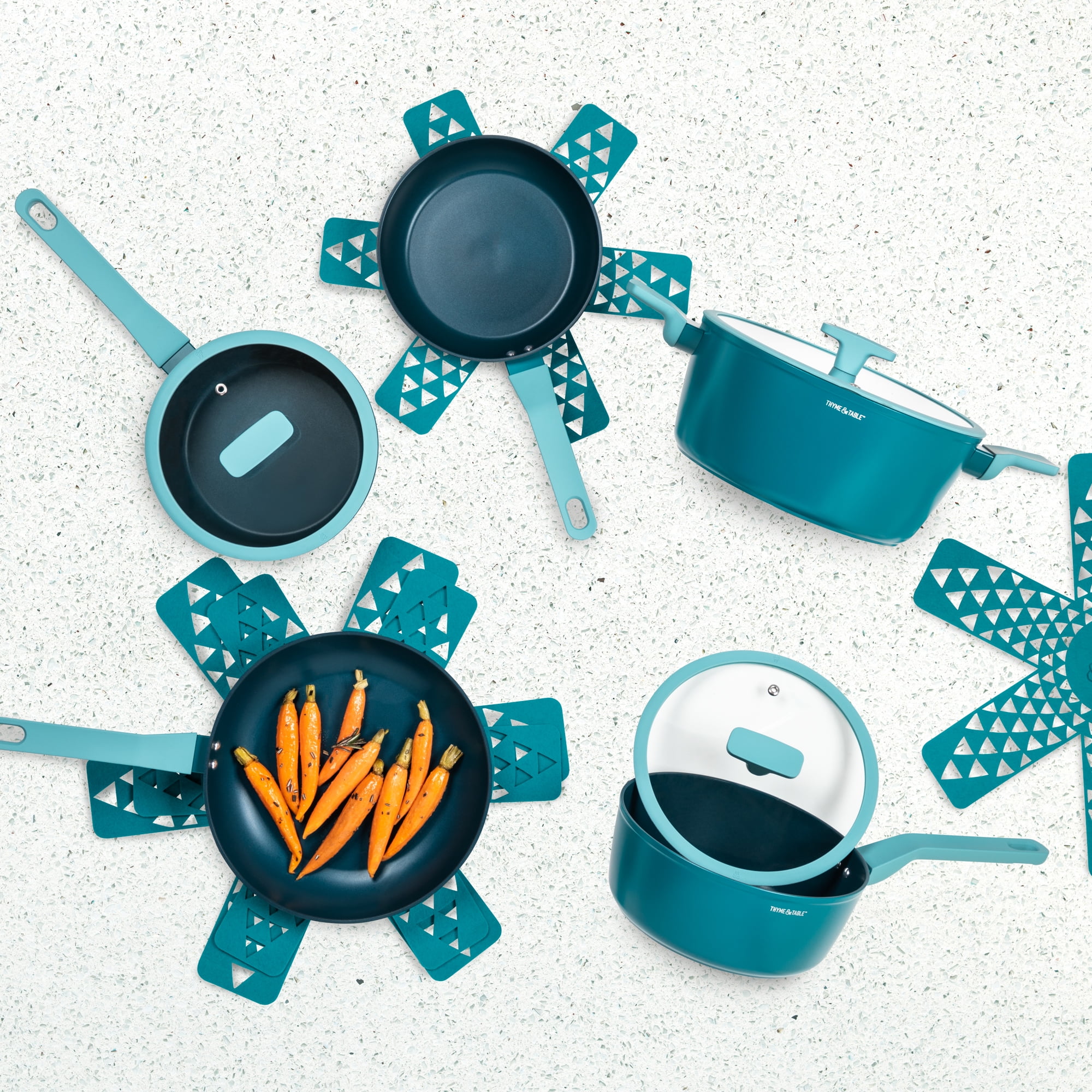 Thyme & Table Eden 12 Piece Cookware Set Non-Stick - Peacock Blue