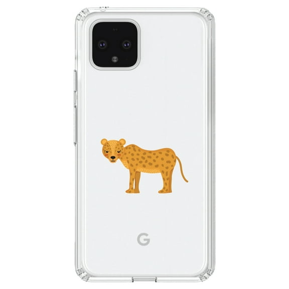 DistinctInk Clear Shockproof Hybrid Case for Google Pixel 4 (6.1" Screen) - TPU Bumper Acrylic Back Tempered Glass Screen Protector - Cartoon Cheetah Leopard