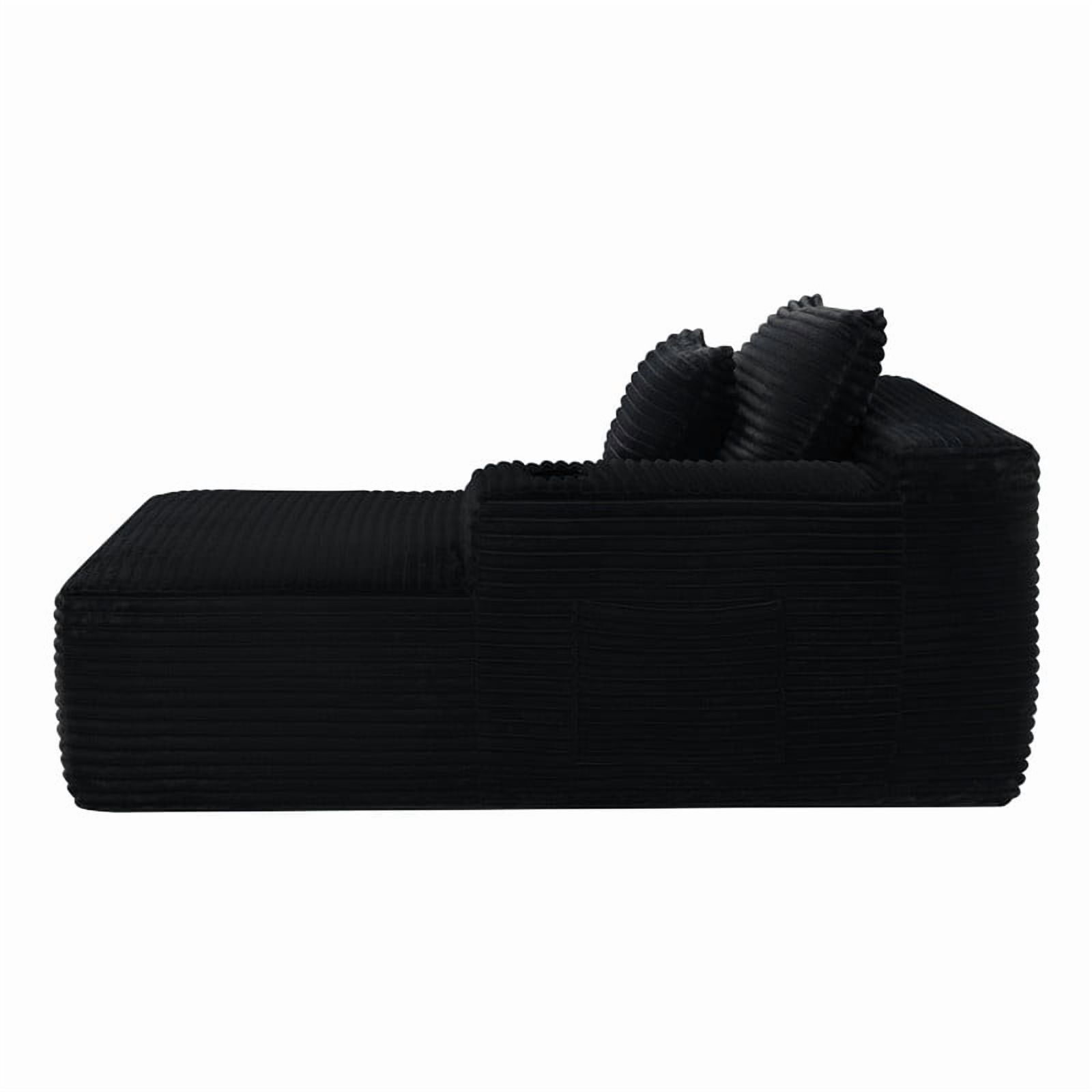 38''W Single Chaise Lounge with Right Cup Holder & Storage Pocket, Boneless Floor Sofa Accent Chair with Pillow