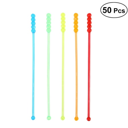 

50 Pcs Acrylic Colorful Translucent Round Beads Swizzle Sticks Resuable Beverage Stirrers for Coffee Juice Wine(Random Color)