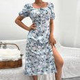 thumbnail image 4 of Robes pour Femmes Été 2024, Robe Décontractée Aguichant à Col Carré, Manches Bouffantes, Robe Fendue Florale pour Vacances, Manches Courtes, Col en V, 50 % de Réduction!, 4 of 6