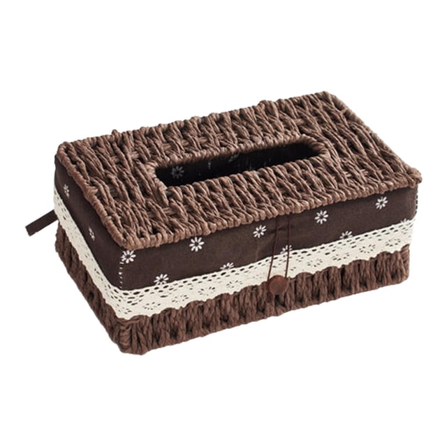 Caja de pañuelos tejida con cubierta decorativa para servilletas faciales, organizador para coche y dormitorio Café