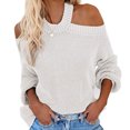 thumbnail image 2 of Women's Solid Color Sexy Off Shoulder Loose Knit Sweater Top for Fall Winter Evening Events,White,M, 2 of 6