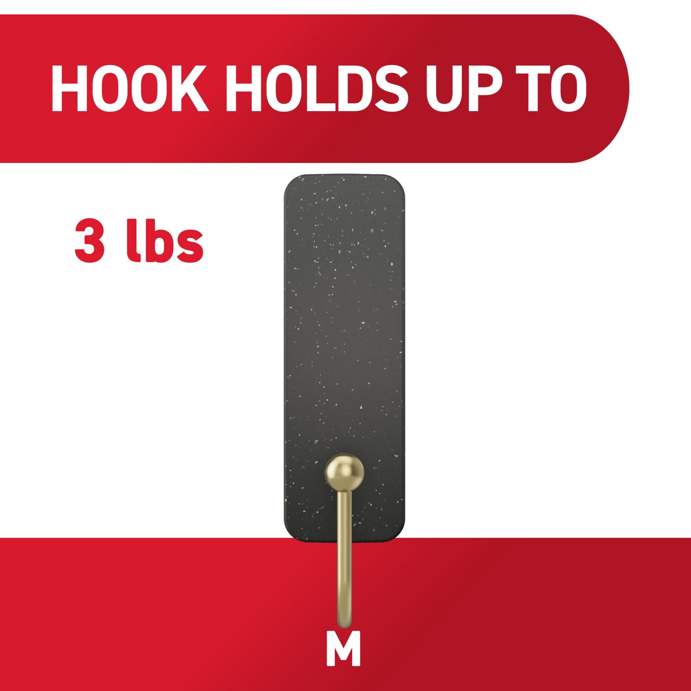 Command Medium Decorative Hooks, Slate Speckle, Holds 3 lbs., 2 Wall Hooks, 4 Strips