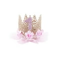 thumbnail image 6 of FYMNSI Newborn Infant Baby Girl Lace Romper 1st Birthday Cake Smash Outfit Princess Tutu Tulle Dress Bodysuit Flower Crown Headband 2pcs Set 12-18 Months Peach Pink, 6 of 7