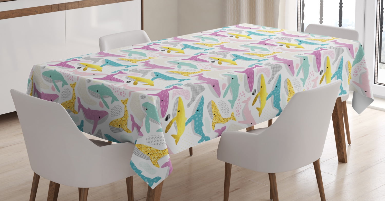Underwater Tablecloth, Whales Abstract Baby Ocean Animals Childish