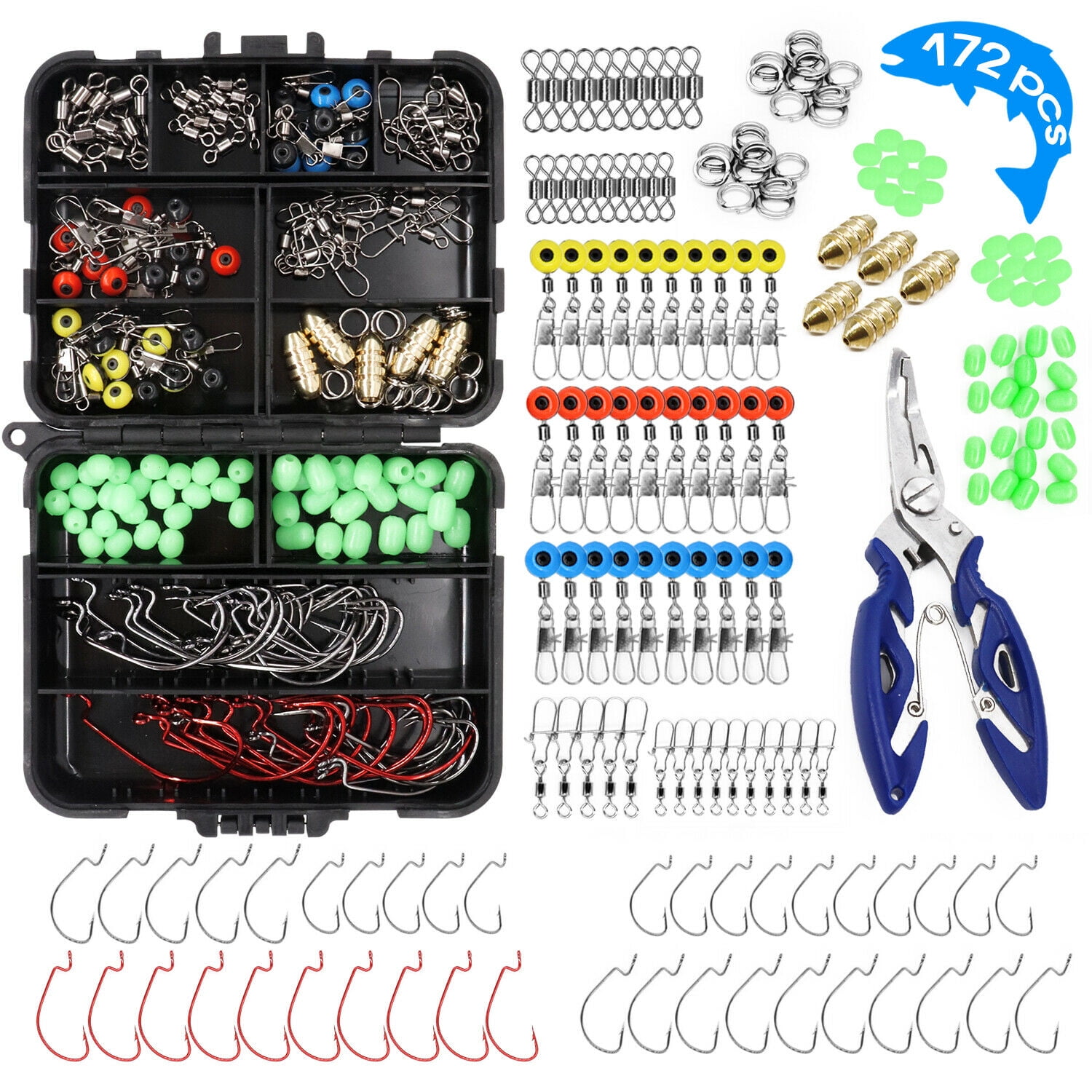 Fishing Accessories Kit With Fishing Swivels Hooks Sinker Weights Tackle Box US 