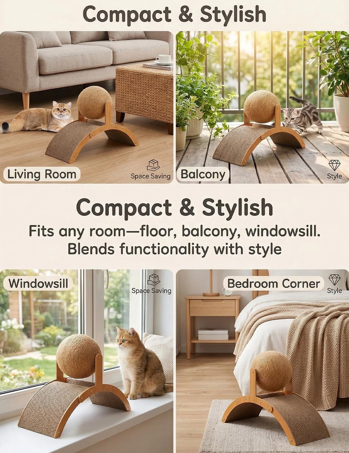 2026 Cat Scratching Ball On Stand, Solid Wood Interactive Cat Scratcher with 360° Rotating Natural Sisal Ball,  Durable Scratching Surface, Attracting A Cat's Attention, for Indoor Cats & Kittens