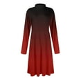 thumbnail image 7 of Women's Casual Fashion High Neck Long Sleeve Print Midi Dress with Gradient Design, Fall and Winter Dress for Stylish Everyday Wear, Elegant and Cozy,Red,L, 7 of 7
