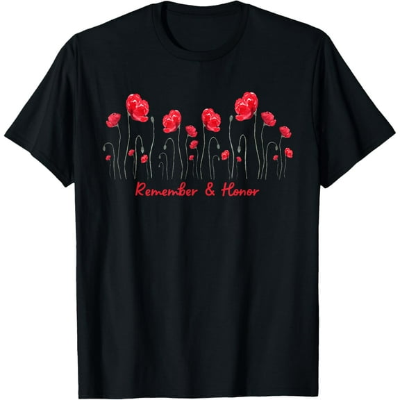 Veterans Day 2024 USA Memorial Day Red Poppy Flower Military T-ShirtMen and women, Black T-shirt, size: Extra large