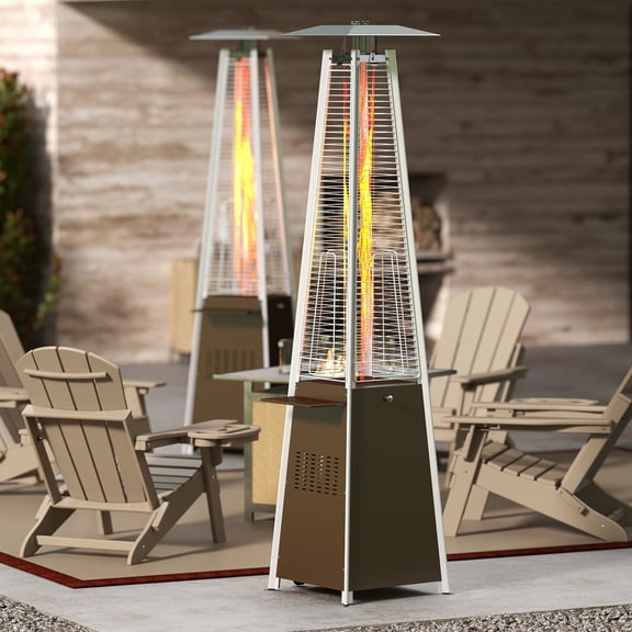 48,000 BTU Propane Standing Patio Heater with Wheels and Small Table Top Pyramid Outdoor Patio Heater,Brown
