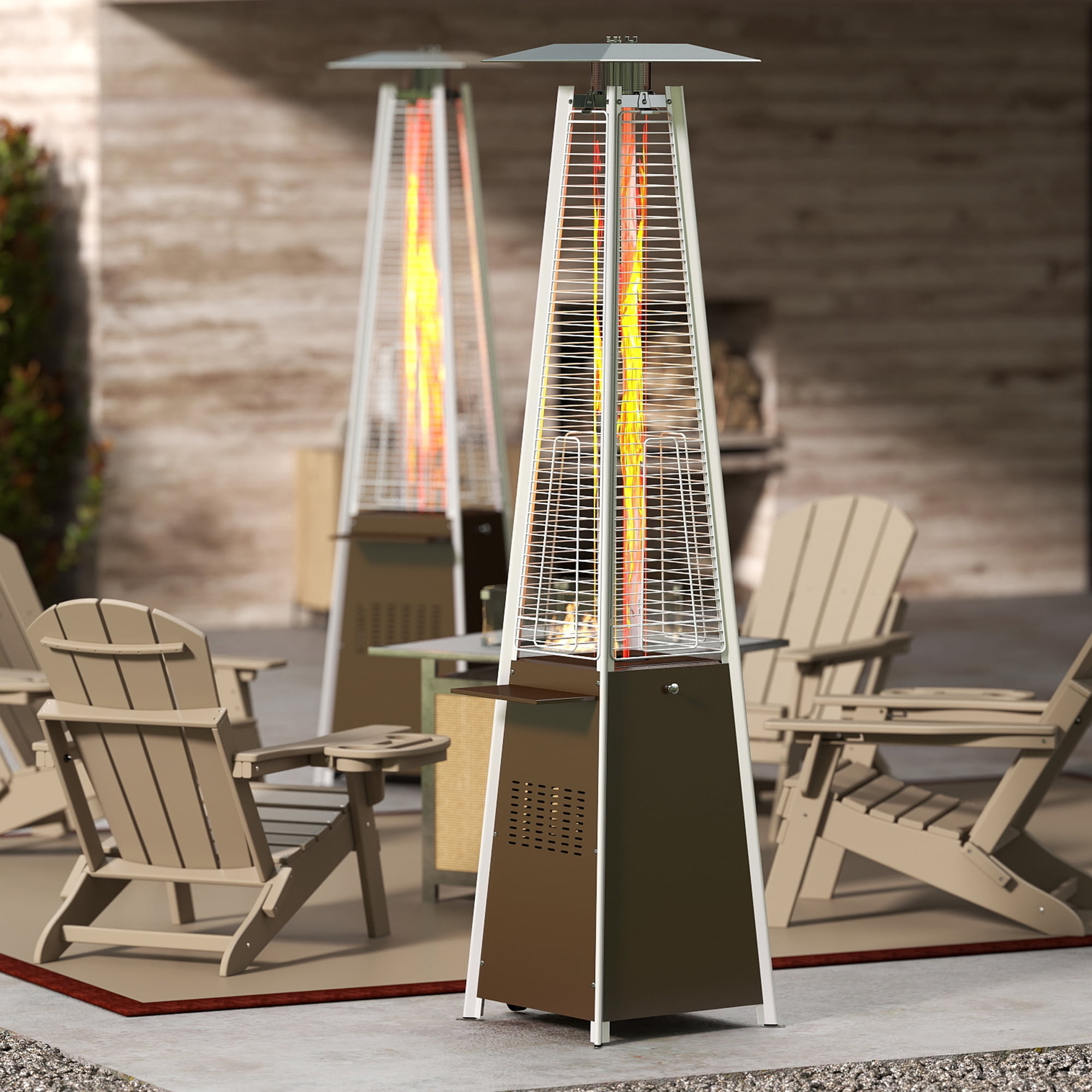 48,000 BTU Propane Standing Patio Heater with Wheels and Small Table Top Pyramid Outdoor Patio Heater,Brown