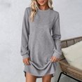 thumbnail image 4 of Vynhevius Womens Solid Textured Dress Crew Neck Long Sleeve Casual Loose Mini, 4 of 8