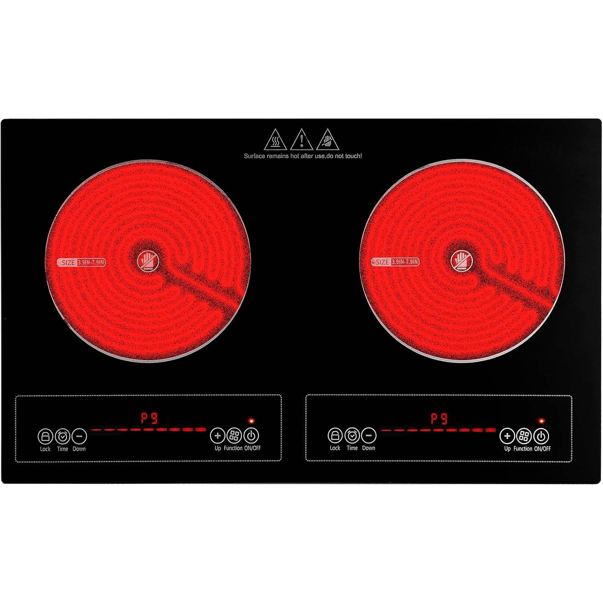 2 Burner Electric Cooktop,110V 2500W Electric Stove Top with Control,9 Heating Level,Timer & Safety 2 burner cooktop.
