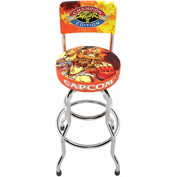 Arcade1UP Capcom Street Fighter II Legacy High Back, Adjustable Height, Video Game Stool with Swiveling Padded Seat, Yoga Flame Edition