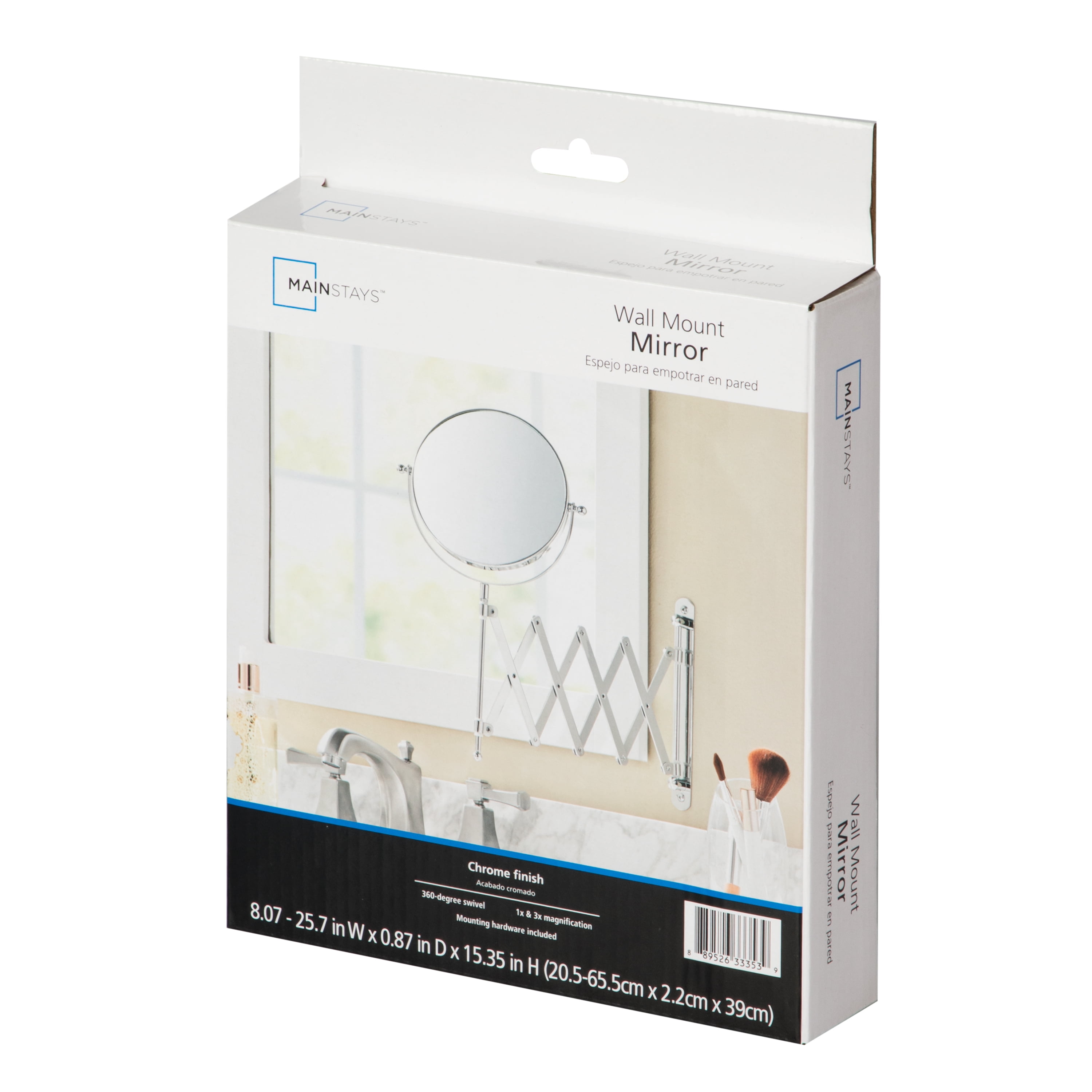 Mainstays Wall Mount Traditional Round 1X/3X Vanity Makeup Mirror Has Frame, Chrome Finish