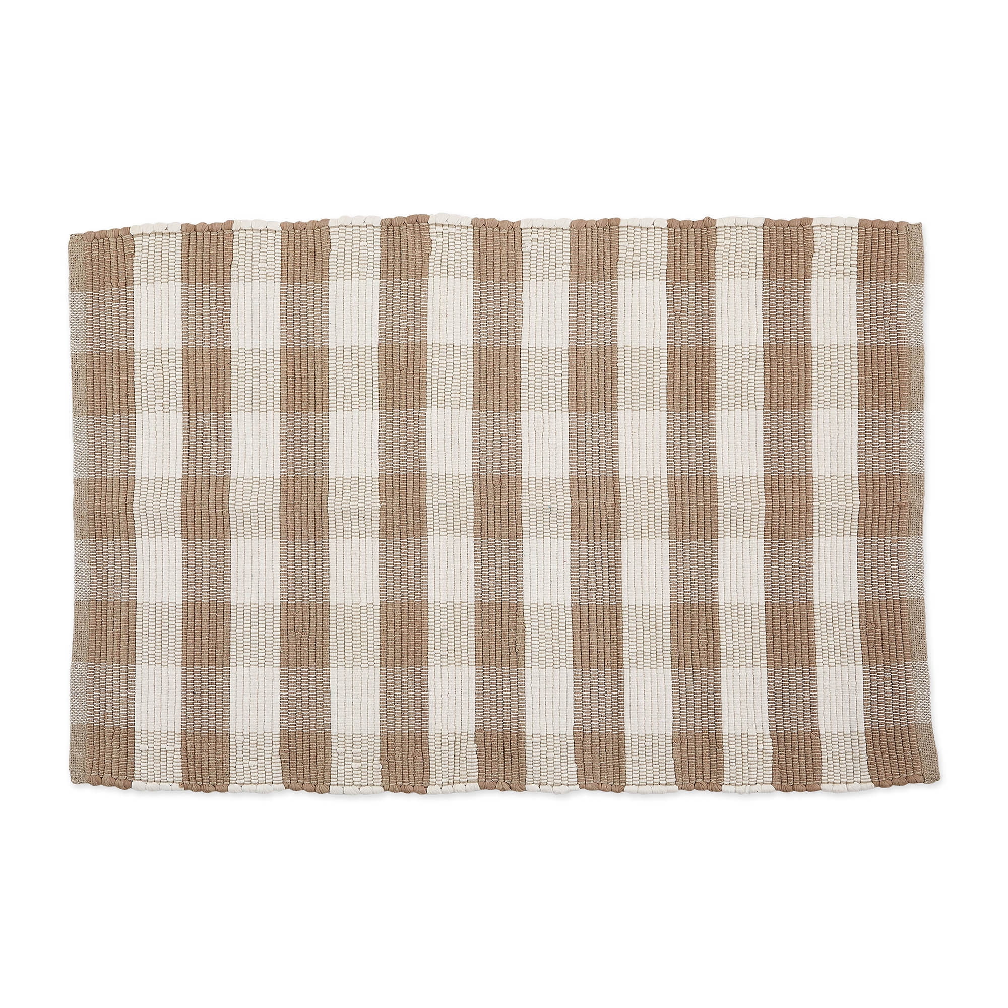 26" x 40" Buffalo Checkered Brown and Cream White Rectangular Rag Rug
