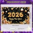 thumbnail image 2 of Gold Glitter Happy New Year Banner Christmas Balls 2026 New Year Display Pine Branches Gift Boxes New Year Backdrop for New Year Party Holiday Celebration Indoor Decoration, 2 of 9