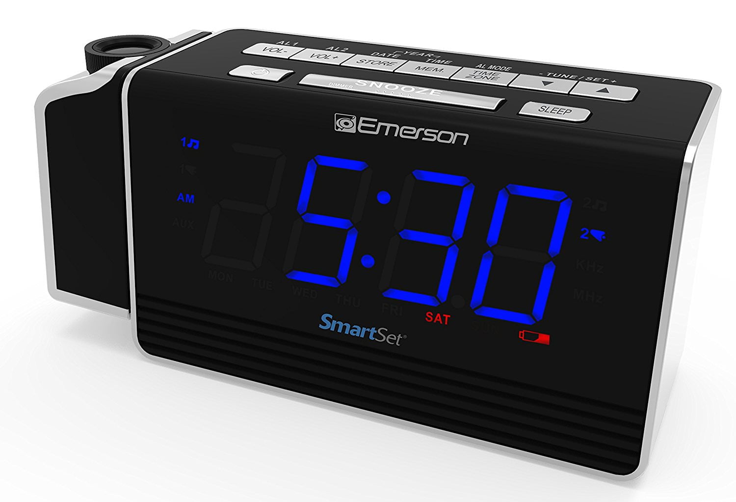 Emerson Smartset Projection Alarm Clock Radio With Usb Charging For Iphone Ipad Ipod Android And Tablets Digital Fm Radio 1 4 Blue Led Display 4 Level Dimmer Er Walmart Com Walmart Com