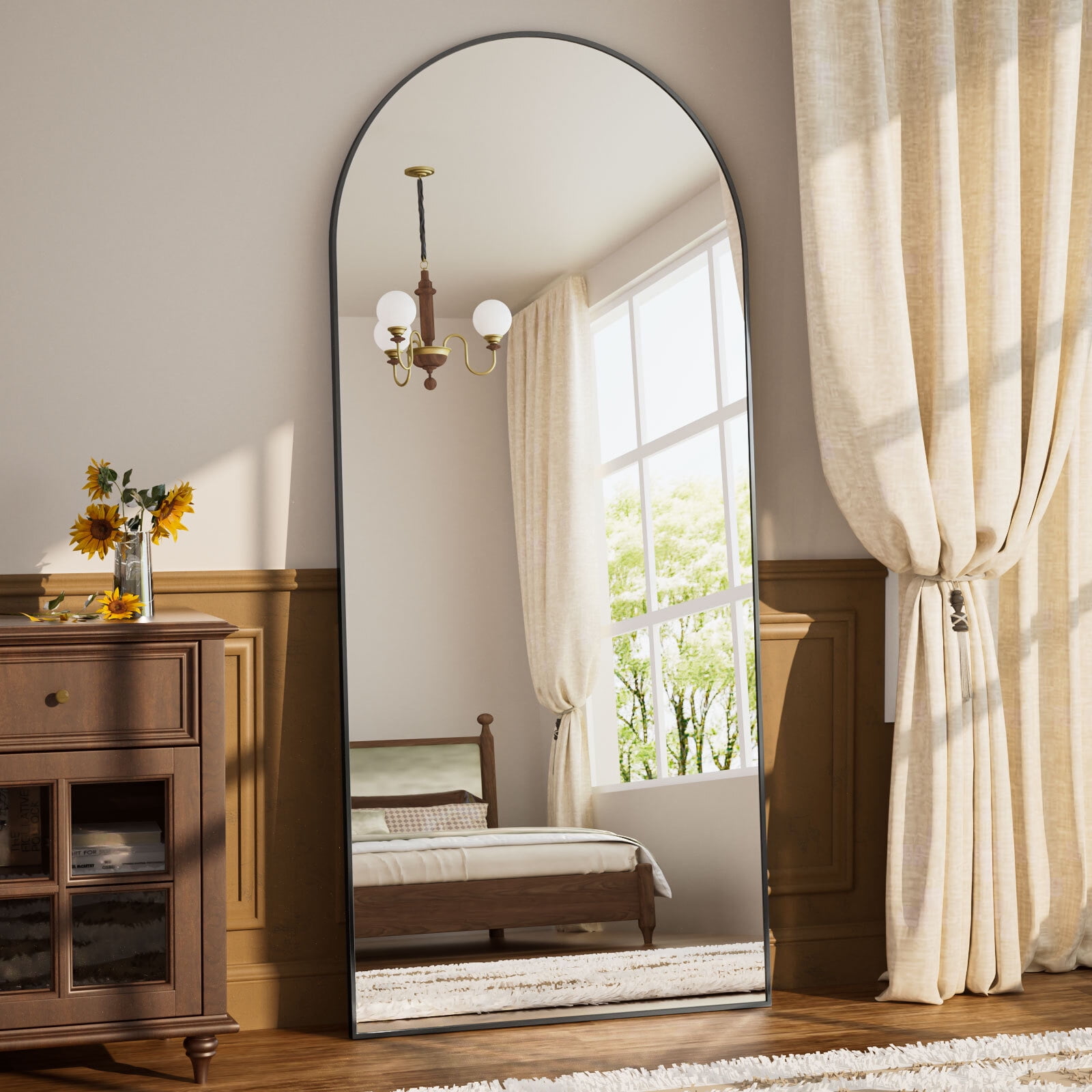 Cenovo 76"x 35" Arched Full Length Mirror Full Body Floor Mirrors, Black