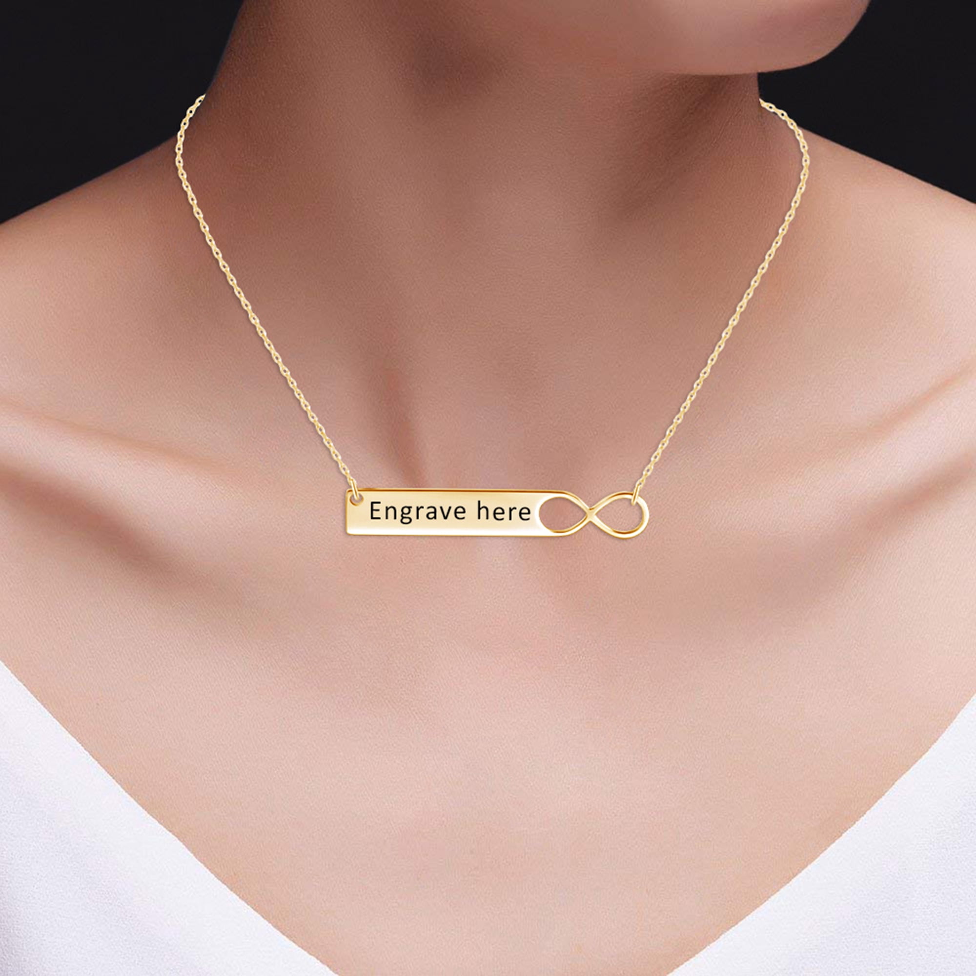 AFFY Engravable Infinity Bar Personalize Pendant Necklace in 14k Yellow Gold Over Sterling Silver