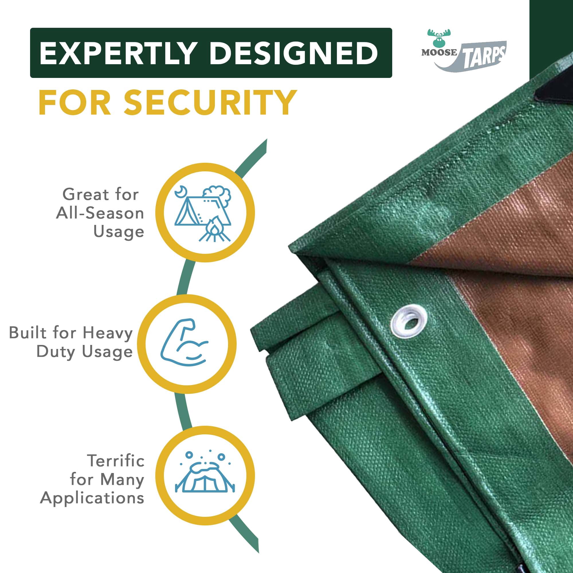 Moose Supply Waterproof Heavy Duty Tarp - 12 Mil, 10' x 12', Green & Brown