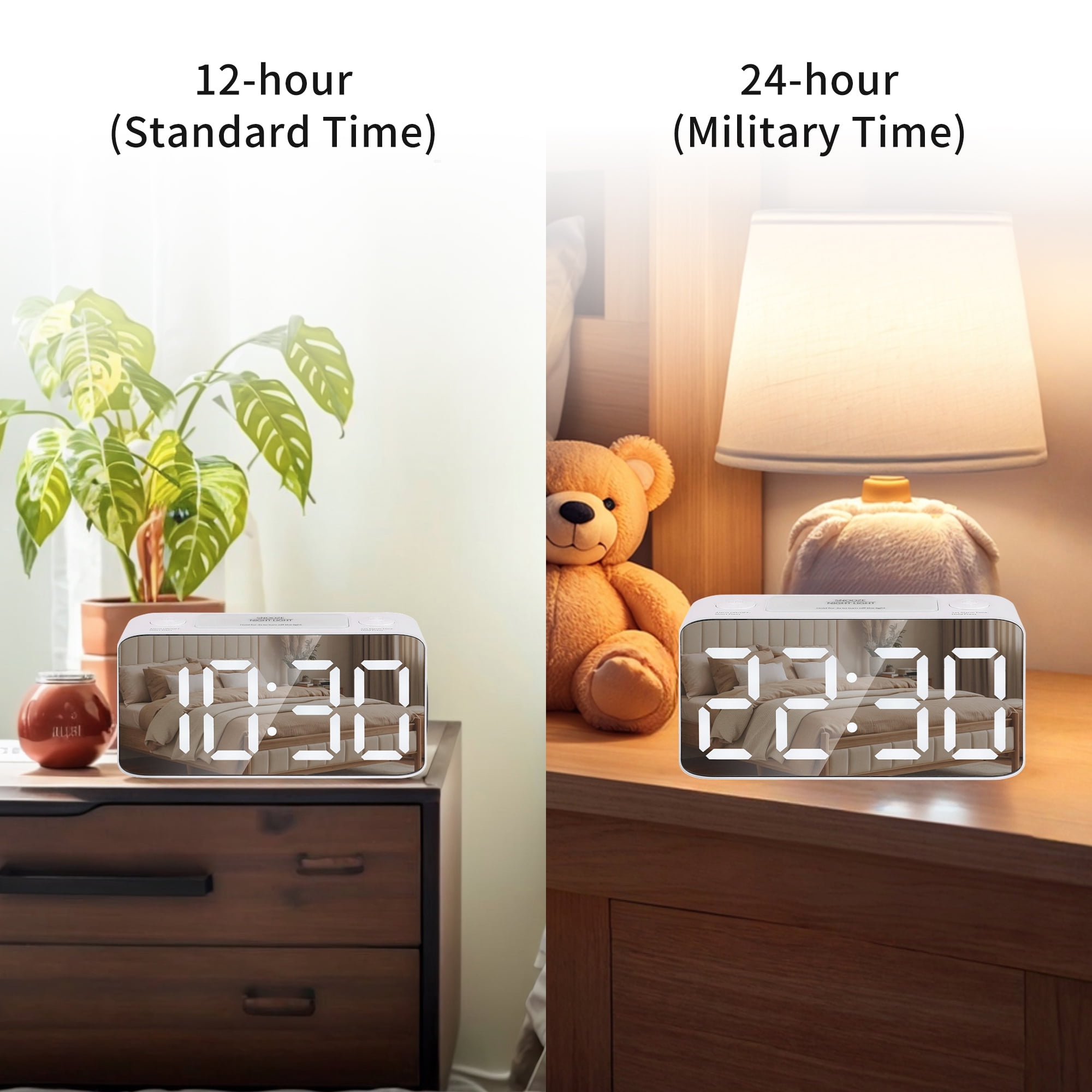 Unique Bargains Large LED Display Digital Alarm Clock White 6.7"L x 2.0"W x 3.1"H