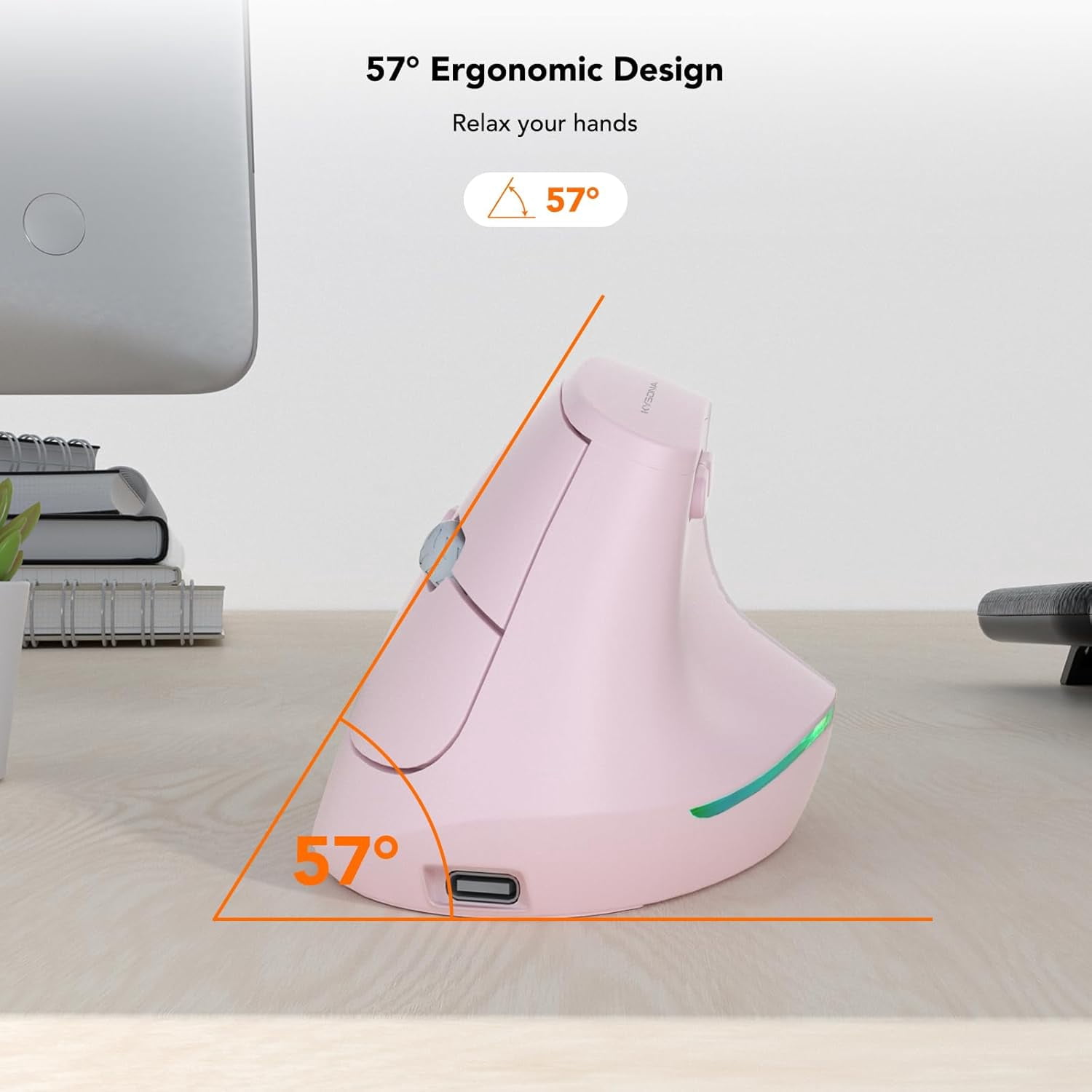 HRTGFD-Wireless Ergonomic Mouse, Vertical Mouse, Bluetooth Ergo Mouse, Quiet Click, 5 Level Adjustable DPI(800/1200/2400/2400/4000), Rechargeable 2.4G Mice Computer, PC, Mac, Laptop, Pink