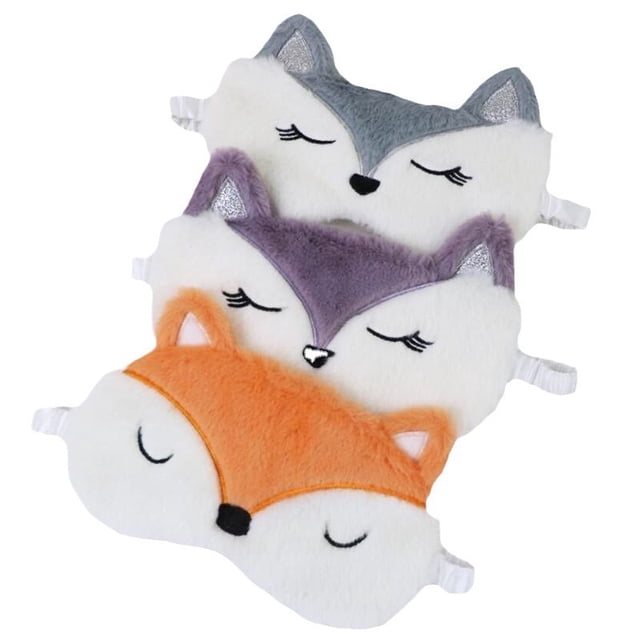 Juego de máscaras para dormir con forma de zorro, 3 piezas, con forma de animal de peluche