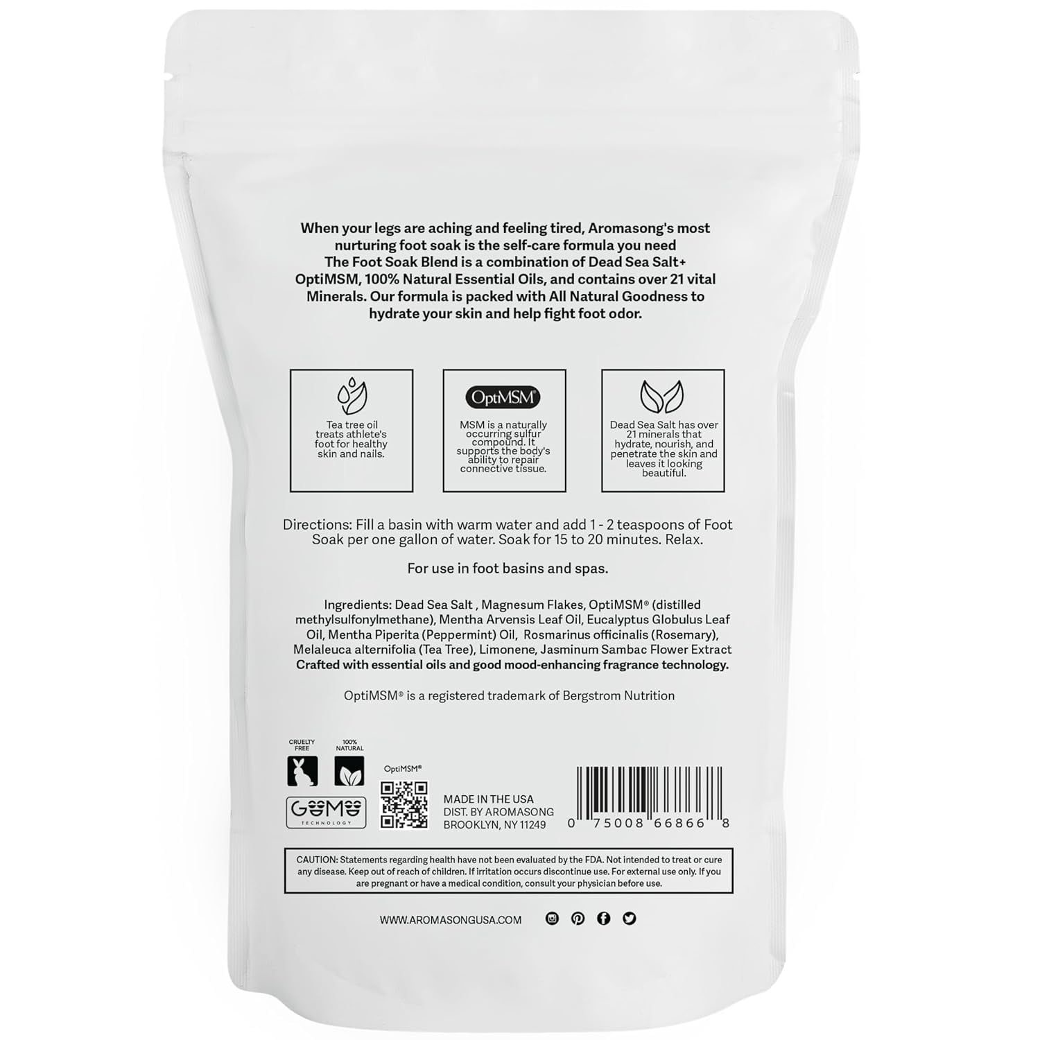 Aromasong Tea Tree Foot Soak with Dead Sea Foot Soaking Salts - Pedicure Soak for Dry Cracked Feet - Athlete's Callus Remover Soothes Sore Feet - Eliminates Odor - Made In USA -14 oz