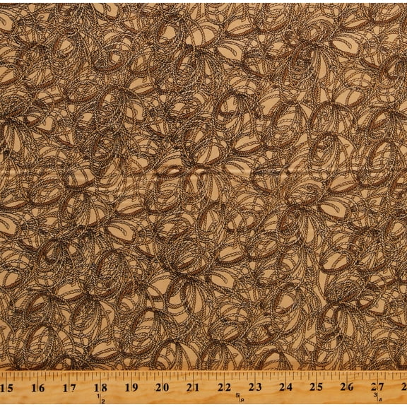 Cotton Lassos Cowboys Western Rodeo Roper Ropes Ranch Light Brown Cotton Fabric Print by the Yard (692-325)