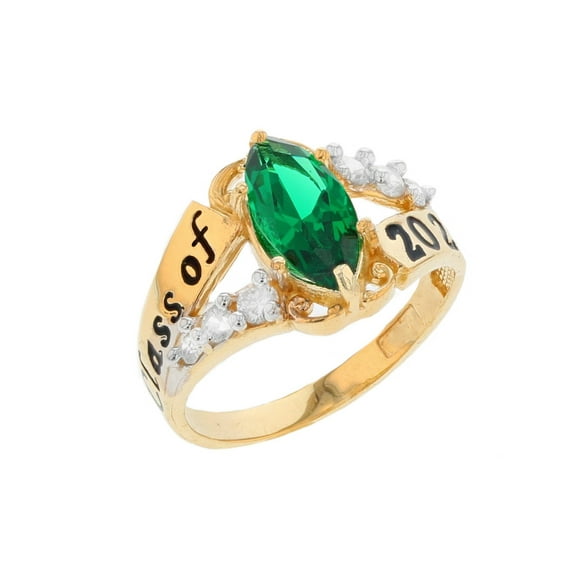 JackAni 10k Gold Simulated Emerald May Birthstone 2026 Class Graduation Ring - Size 5.00