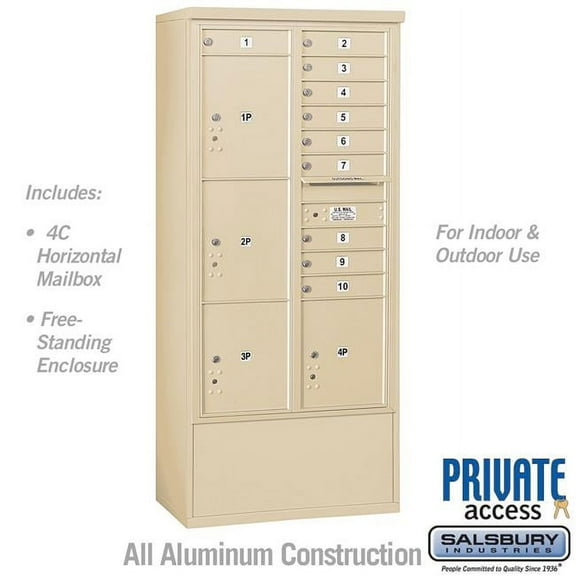 Salsbury Industries  31.75 x 72.125 x 18.5 in. Free-Standing 4C Horizontal Mailbox Unit - Front Loading - Private Access, Sandstone