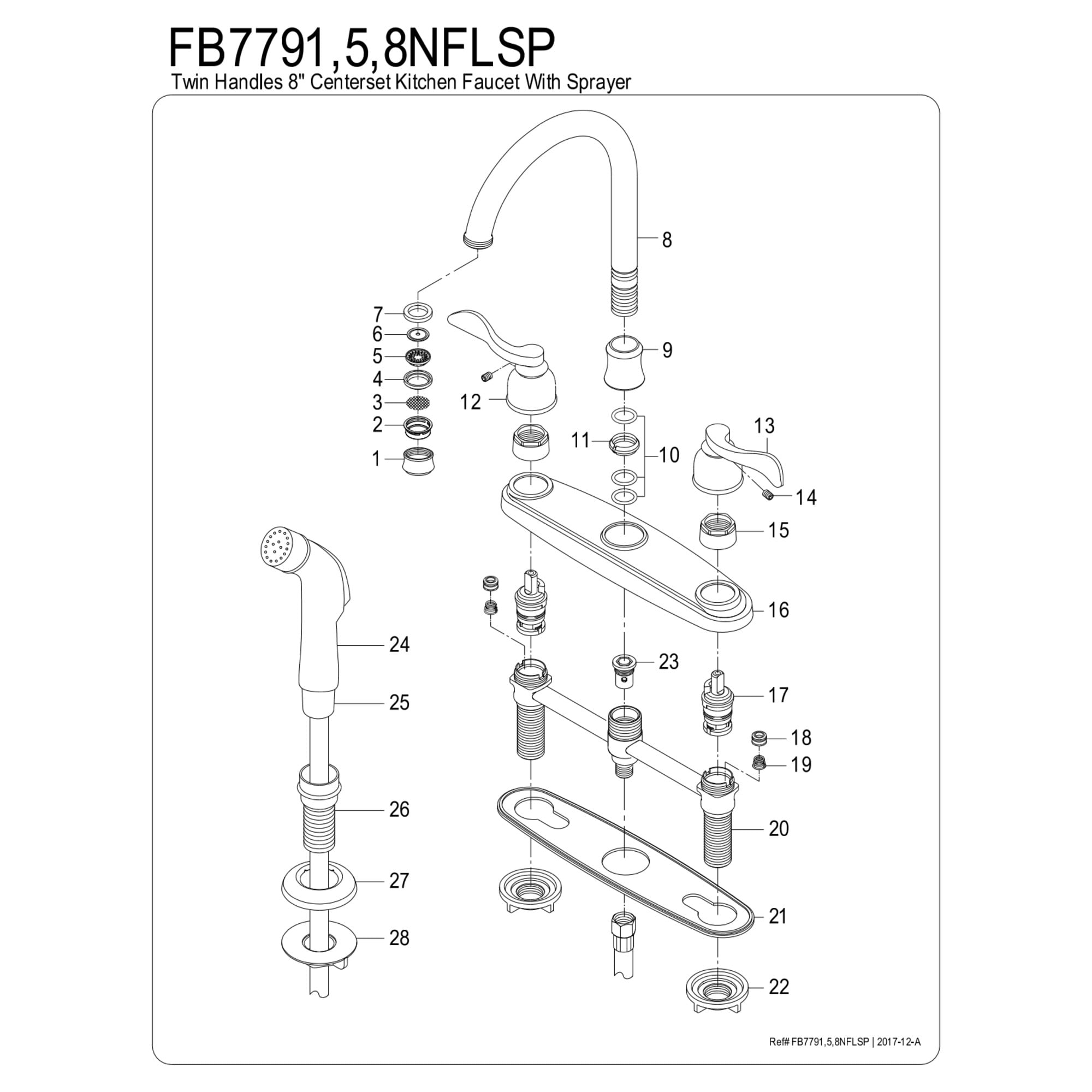 Kingston FB7795NFLSP NuWave French Two-Handle 4-Hole 8" Centerset Kitchen Faucet with Side Sprayer in Oil Rubbed Bronze