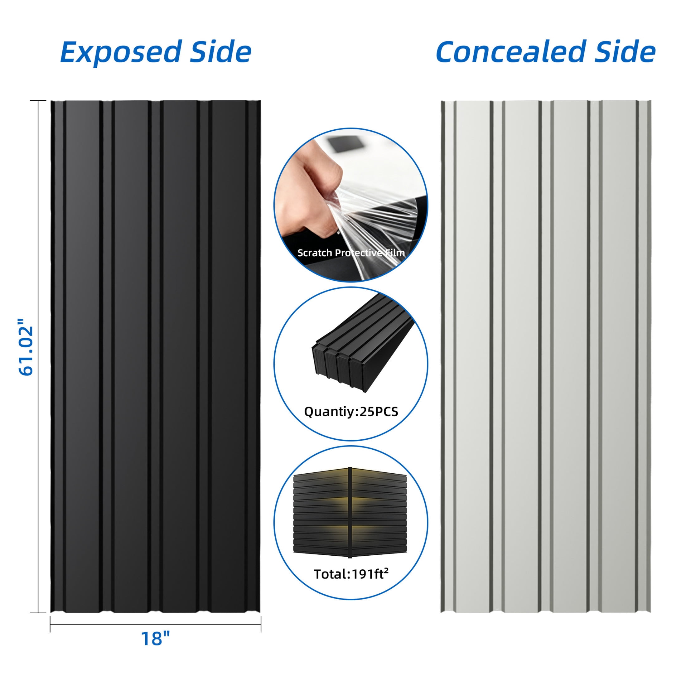 Noble House 25 PCS 61" Metal Corrugated Roof Panels, Galvanized Steel Heavy Duty Waterproof for Outdoor House, Gray