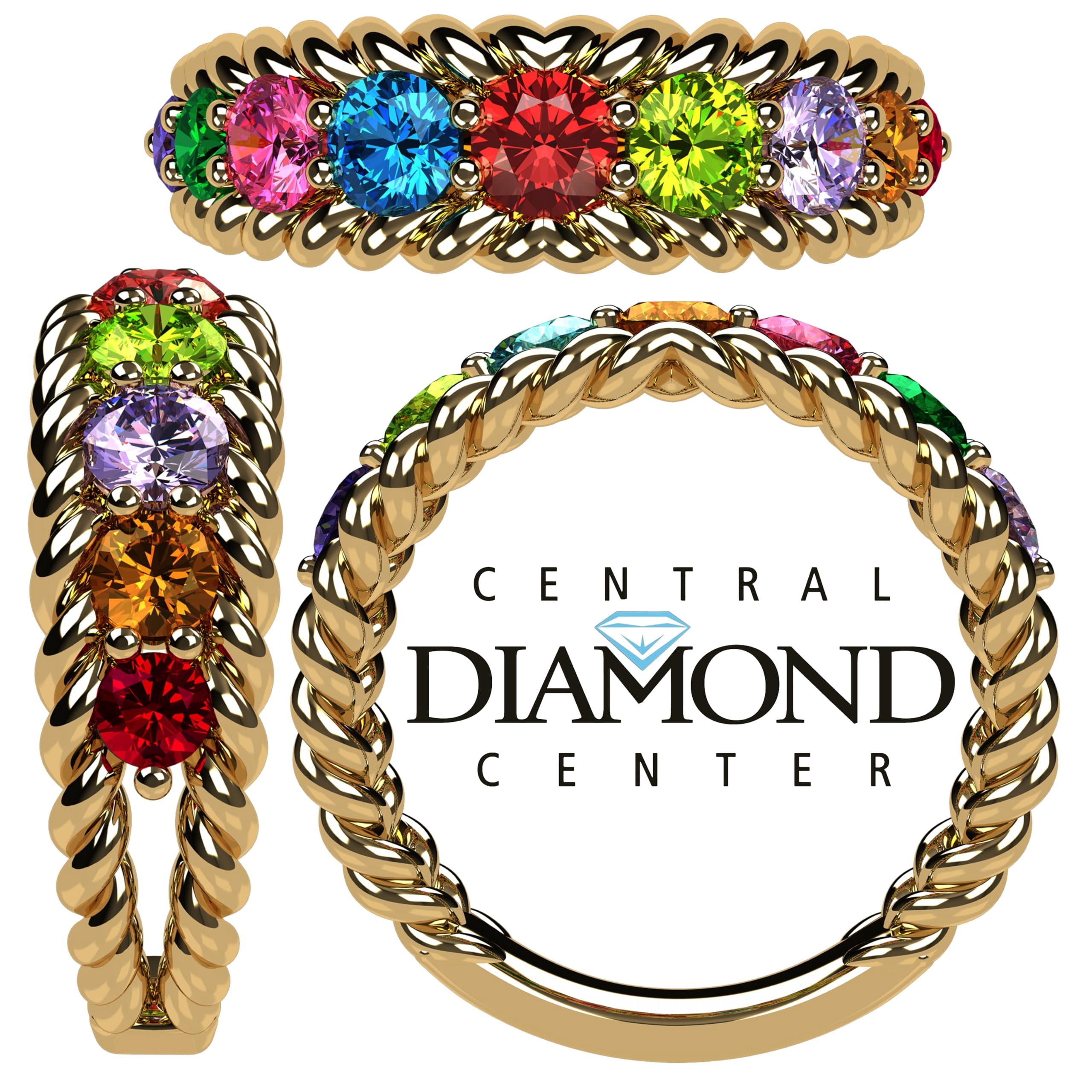 Nana Rope 1-10 Simulated Mothers Birthstone Ring for Women, Yellow Gold Plated, Size 8.5 - Stone 10