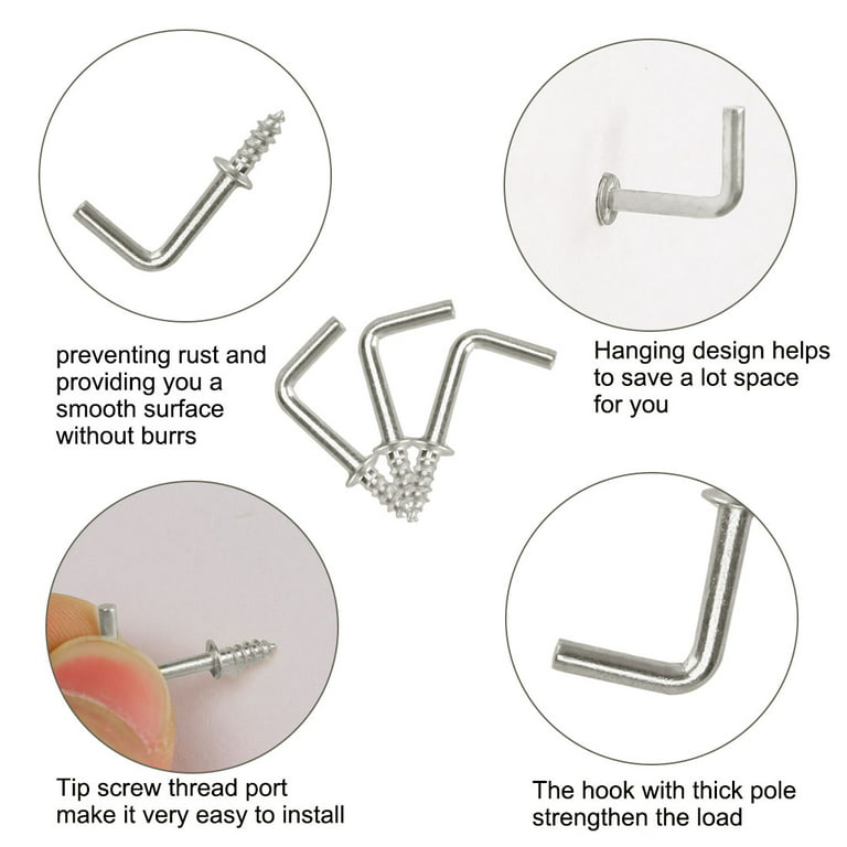 Uxcell Cup Hooks Screw-in Wall 1/2 Inch Metal Thread Square Hooks Silver  Polishing Gray 100 Pack 