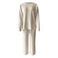 thumbnail image 5 of Women's Casual Solid Color Round Neck Pullover Sweatshirt And Pants Set Comfortable Wear For Daily Outfits In Autumn Winter pajamas set for women, 5 of 6