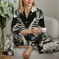 thumbnail image 6 of Fotbe Skeletons Love Flowers Pattern Long Sleeve Pajama Set for Women,Sleepwear Set,2-piece Loungewear Set,Soft PJs Comfy Nightwear with Pockets -X-Large, 6 of 7
