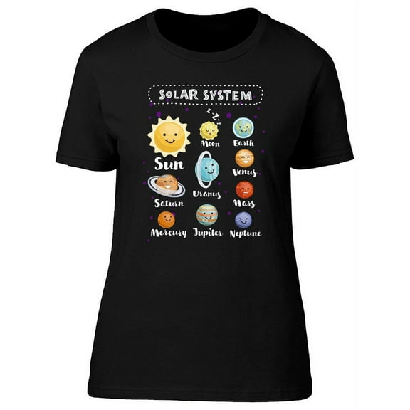Smartprints Womens Graphic Tee - Cute Solar System Doodles - Regular Fit 100% Cotton