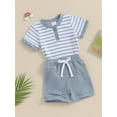 thumbnail image 2 of Baby 2 Piece Outfits Summer Striped Short Sleeve Romper and Elastic Shorts Set for Toddler Newborn Girl Boy, 2 of 13
