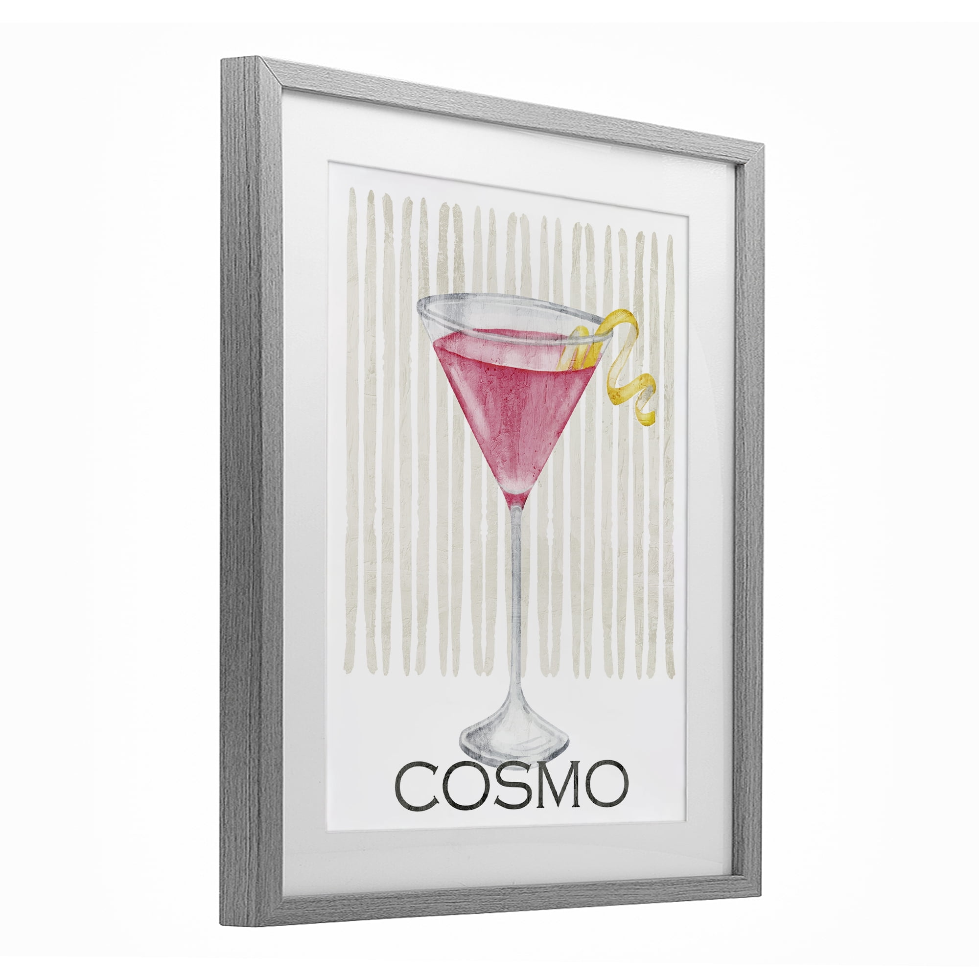 Stupell Industries Pink Cosmo on Stripes Gray Framed Print Under Glass, design by Kim Allen