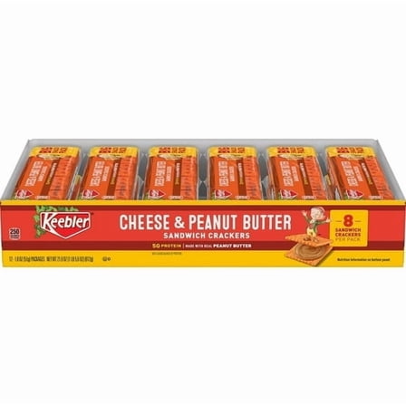Keebler Cheese & Peanut Butter Sandwich Crackers – 12 Pack Box, 1.8 oz Packs, Real Peanut Butter Filling