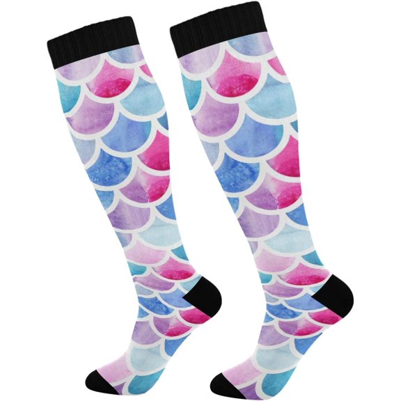 GZHJMY Mermaid Compression Socks, Women Men Long Stocking (20-30mmHg), Travel Knee High Stockings for Athletic Sports,Running,Cycling,Nursing