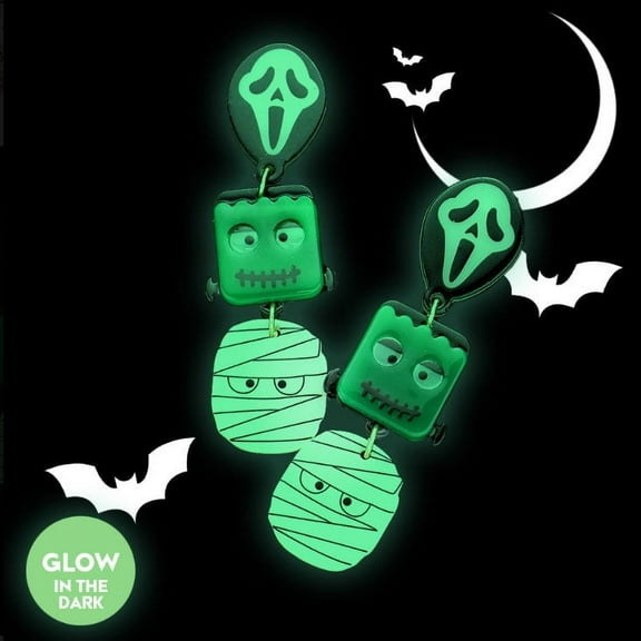 Blue Box Boutique Inc Glow in the Dark Halloween Dangle Earrings for Women, Teens | Scream, Frankenstein, Mummy